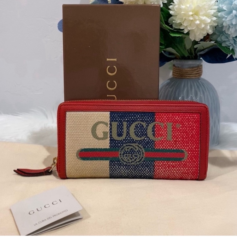 GUCCI Sylvie Stripe Canvas Zippy Wallet